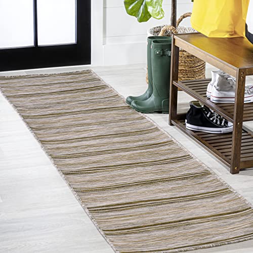 JONATHAN Y Wide Stripe Indoor Outdoor Runner Rug 2X8 Brown/Natural, Bo Modern Farmhouse for Backyard, Patio, Porch, Easy-Cleaning, High Traffic, Pet-Friendly, Non-Shedding (TSN101A-28) - size: 2'2" x 8' (Runner)