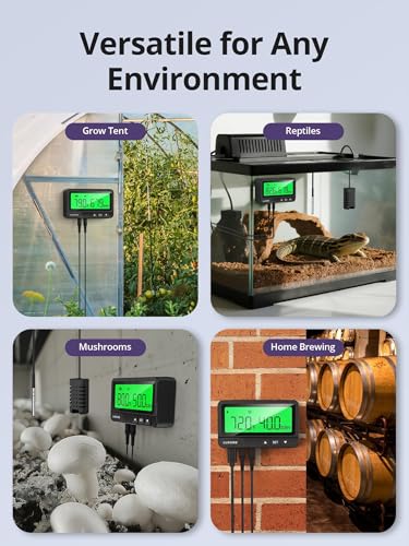 LUXBIRD WiFi Temperature Humidity Controller LTC-318-W with Monitor, App Control for Reptile Terrarium Greenhouse Grow Tent，2-Year Warranty (Black)