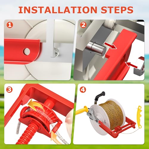 3:1 Geared Reel Prewound Polywire, Electric Fence Wire Reel, with Auxiliary Winding Handle, Plus 1 Free 8 inch Insulgrip, Suitable for Building Farm Electric Fences - size: 1640 ft x 1 standard reel x 1 guide x 1 Handle