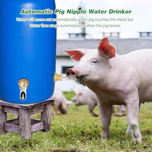 4 Pack Pig Waterer Nipples, Hog Water Nipples for Barrels Kit | Automatic Pig Nipple Waterer Kit,304 Stainless Steel, Touch-Activated Flow, PTFE Tape and 28 mm Hole Opener, Pigs and Goats
