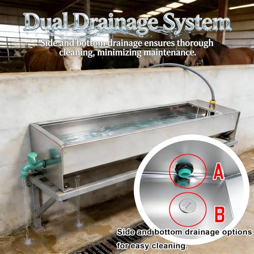 Automatic Livestock Water Trough 25 Gallons/100 Quart Livestock Waterer Animal Stainless Steel Larger Automatic Waterer with Float Valve Kit for Goat Cattle Horse Hog Dog Outdoor - color: 25 Gallons, size: 48.3"L x 13.7"W x 9.8"H