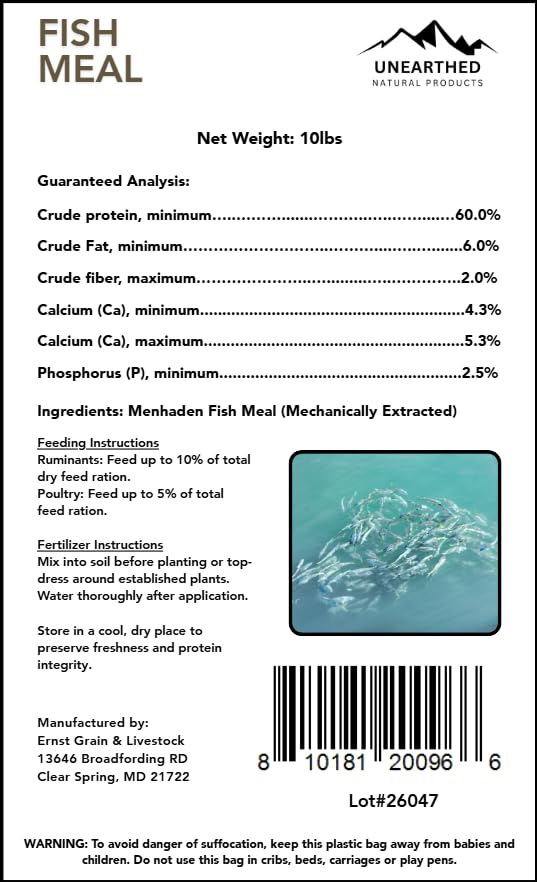 Unearthed Ruminant Grade Menhaden Fish Meal – 10 lb Bag | Natural Organic Fertilizer & High‑Protein Feed Ingredient | USA‑Sourced, Nutrient‑Dense Soil & Livestock Supplement