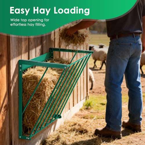 Metal Livestock Hay Feeder, Goat Hay Rack, Wall Mountable&Hangable | Galvanized Goat Hay Feeder with Adjustable Distance Hooks, for Goats, Sheep, Horses, Cattle, Deer, Indoor and Outdoor Use