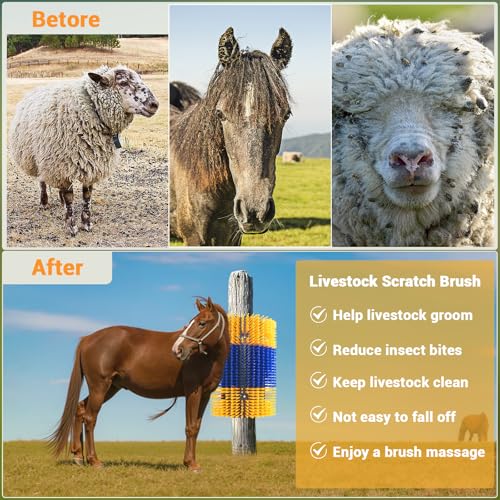 2PCS Livestock Scratching Brush,Extra Large Size Livestock Scratching Brush, Massage Grooming Kit for Cattle, Sheep, Pig, Animal Back Scratching & Itch Relief, Blue-Yellow - color: Blue-Yellow