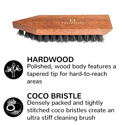 FootFitter Coco Bristle Sole Scrubber Brush for Shoe & Boot Cleaning | Sole Scrubbing Brush with Ultra Firm Polished Hardwood Design for Removing Tough Dirt on Leather & Rubber (Made in Germany)