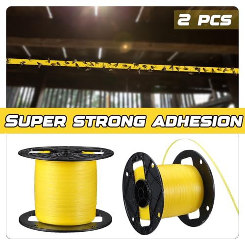 Qualirey 2 Pcs Sticky Fly Tape Roll 1000 ft Fly Ribbon Line Kit Housefly Reel Hanging Sticky Tape Trap Disposable Bug Strip for Barns Home Indoor Outdoor, Non-Toxic (Yellow) - color: Yellow