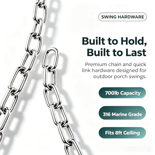 316 Marine Grade Stainless Steel Porch Swing Chain Kit - Heavy Duty 7.8 Ft Replacement Set - 700lb Capacity Salt Air Resistant Chains for Coastal Homes, Beach House, Lake Home, Playgrounds - size: 316 Stainless Steel - 8 Feet Ceiling