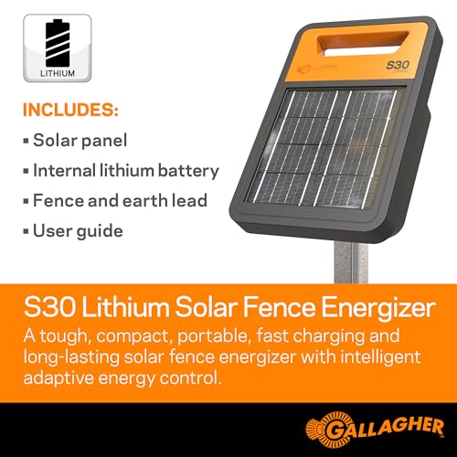 Gallagher S30 Lithium Solar Fence Charger with Digital Voltage Meter Bundle | Great for Homesteads, Gardens, Orchards, Pets, and More