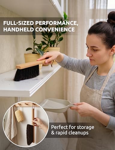 TAKAVU Firm Horsehair Counter Brush, 12.6 in Hand Brush with Wood Handle | Dense Bristles for Better Pickup, Sweeps Workbench, Patio Cushions, Outdoor Furniture, Sawdust, Drafting Tables & Fireplace