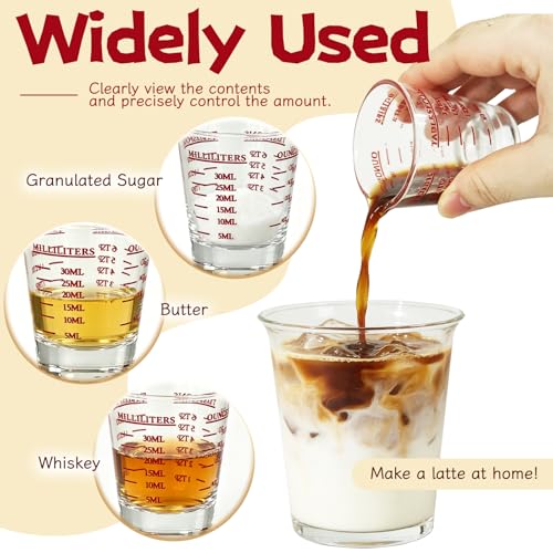 4 Pack Shot Glass Measuring Cup,Espresso Shot Glasses Liquid Heavy,Thick Base Liquid Measuring Cup for Mixing Cocktails Preparing Dessert (1 OZ, 2 TBS, 6 TSP, 30 ML) - color: 4 Pack Shot Glass Measuring Cup
