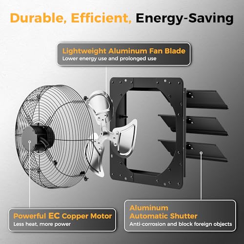 CAMMOO 14 Inch Exhaust Fan, 1000 CFM, with Temp Humidity and Speed Control | 10-Speed EC Motor Attic Fan with Thermostat, 6 Inch Large Touchscreen Controller, for Greenhouse, Garage Ventilation - size: 14 Inch
