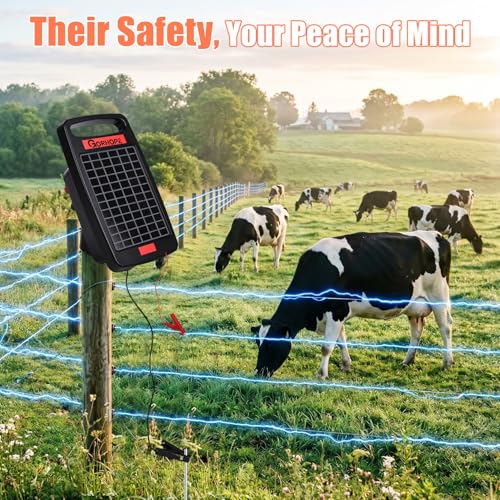 20 Miles Solar Electric Fence Charger with Short Circuit Alarm,0.32JPowered | 24-Hour Protection,Tempered Glass Solar Panel,14-Day Continuous Powered Protection for Livestock Protection - size: GOR32（20M0.32J）
