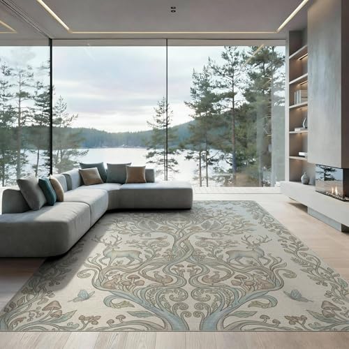 6'x9' Washable Bohemian Tree Area Rug, Cream Non-Shedding Pet Friendly Room Rug for Queen Size Bedroom, Under Bed, Master Suite, Foldable Easy Care Carpet | Ref:1969514 - color: Beige/Pattern 22, size: 6' x 9' (Rectangular)
