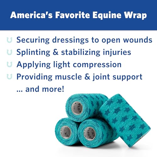 PowerFlex Equine – Extra Strong Self-Adhering Bandage Wrap – Wound Care, Compression & Support Bandage for Horses, Cows & Dogs – Stars, 4 inch, 4 Rolls (Resealable Case) - color: Stars