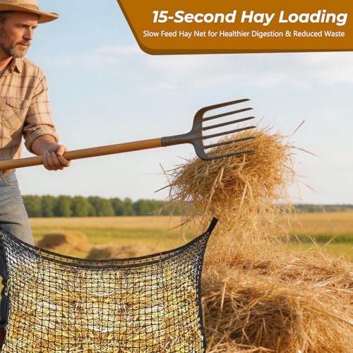 2 Pcs Large Capacity Slow Feed Hay Nets for Horses - Hanging Ultra Slow Feeder Horse Hay Bag for Horses Goats 31.5" X 35.5"