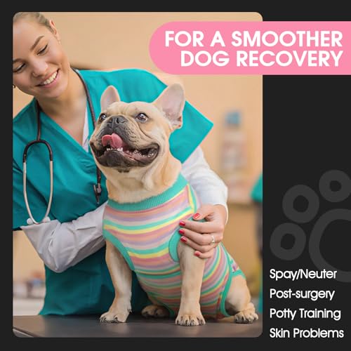 Recovery Suit for Dogs After Surgery,Soft Breathable Dog Bodysuit | E-Collar & Cone Alternative Surgical Suit,Male Female Dog Neuter Spay Suits Anti Licking Wounds Onesie Mint Green Stripes XS - color: Mint Green Stripes, size: Xs(back:8.3-11.4in,wt:4-7lb