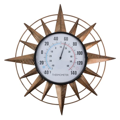 14'' Sun Outdoor Thermometer, No Need Battery | Metal Wall-Mounted Thermometer, Decorative Indoor Thermometers for Garden Patio Living Room - color: Sunburst