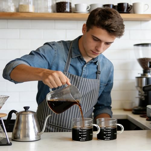 BCnmviku Espresso Cup Measuring Cup Triple Pitcher Milk Cup 250ML/8.5OZ Espresso Cups with Handle Shot Glass with V-Shaped Mouth Clear Accessories Milk Frothing Pitcher (1)