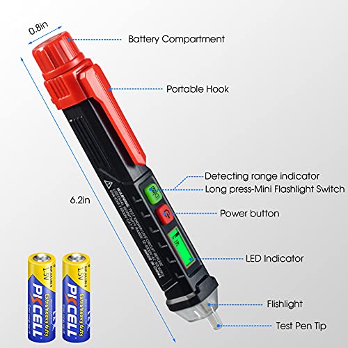 AC Voltage Tester/Non-Contact Voltage Tester with Dual Range AC 12V-1000V/48V-1000V, Electrical Pen with LCD Display and Flashlight Buzzer Alarm, Detect Wire Breakpoint, Live/Null Wire Tester.