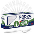 BluShine Extra Heavy Duty Plastic Forks, Disposable Bulk Cutlery | 400 Count Extra Heavy Duty White Plastic Forks, Strong Silverware Feel, BPA Free, Dishwasher Safe, Catering & Party Ready