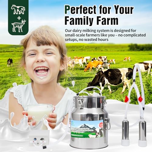 2-in-1 Upgrade 3.7Gal/14L Portable Electric Milker, Milking Machine for Cows and Goats with Food-Grade Stainless Steel Bucket,4 Teat Cups and Pulsation Vacuum System for Farm,Ranch and Home Dairy Use - size: 14L Two-in-One Milking Machine
