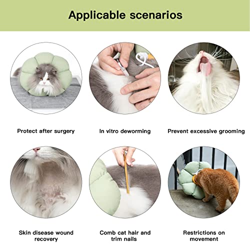 Cat Cone Collar,Cute Waterproof Cat Recovery Collar,Anti-Bite Lick Wound Healing Safety Elizabethan e Collar for Cats,Green Flower All-Season Style - color: Green Flower, size: Large