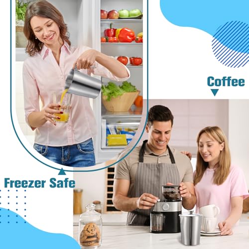 3 Pcs 32 oz Stainless Steel Pitcher with Lid (4 Cup, 1000 ML) | Metal Measuring Cup, Large Mouth Graduated Beakers with Handle, Milk Frothing Jug for Espresso, Latte Art, Hot/cold Water - size: 32 oz(4 Cup, 1000 ML)