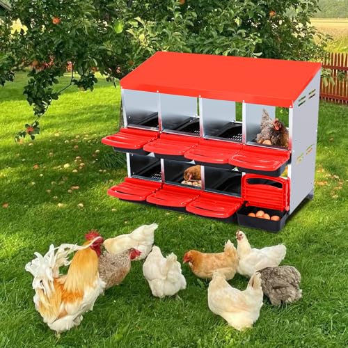 Garvee Chicken Nesting Boxes, 8 Hole Metal Chicken Laying Box with Removable Trays for Chicken Coop, Red - color: red, size: 8 grids