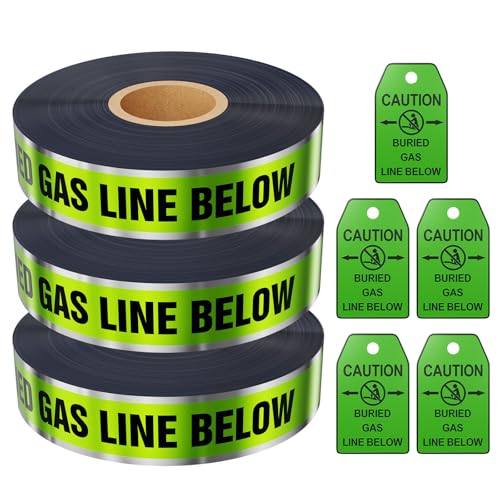 1000 Feet Caution Buried Gas Line Below Green/Black Print Safety Tape with Above-Ground Caution Tag, 2 Inch x Foot 5 Mil, Detectable 2-Inch - style: Caution Buried Gas Line