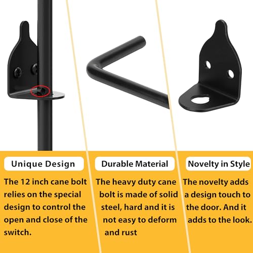 12" Heavy Duty Cane Bolts for Gates with Black Rustproof Powder Upgraded Hardware Gate Drop Rod for Wood PVC Vinyl Fences Gates, Double Doors-2 Pack - size: 12 Inch-2pack
