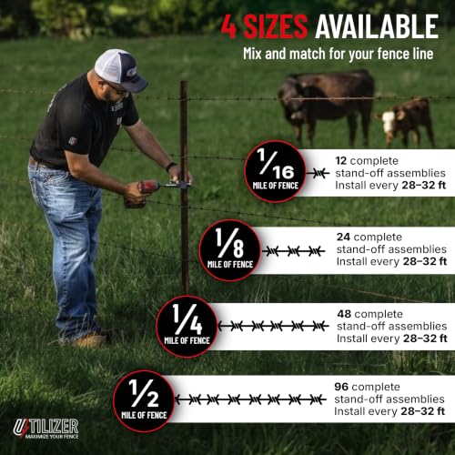 Utilizer Electric Fence Extension Stand-Off Kit – 1/8 Mile T-Post Bundle | Includes Fence Post Brackets, 3/8x30” Rigid Electric Fence Posts & T Post Clips – Zero-Sag Electric Fence Kit - size: 30"Rods - 1/8 Mile
