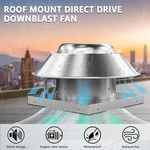 Roof Exhaust Fan Direct Drive Axial Downblast Exhaust Fan -26" Fan Base, 1/3 HP 115 Volt Single Phase Motor 2400 CFM - size: 18 Inch