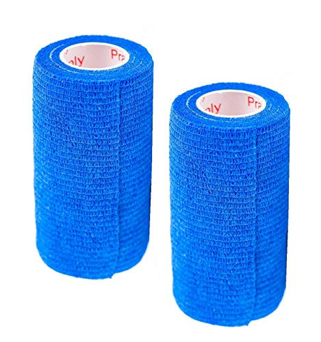Vet Wrap Tape (Blue) (2 Pack) (3 Inch x 15 feet) Self Adhesive Adherent Adhering Cohesive Flex Self Stick Bandage Grip Roll Dog Cat Pet Horse - color: Blue, size: 2 Rolls