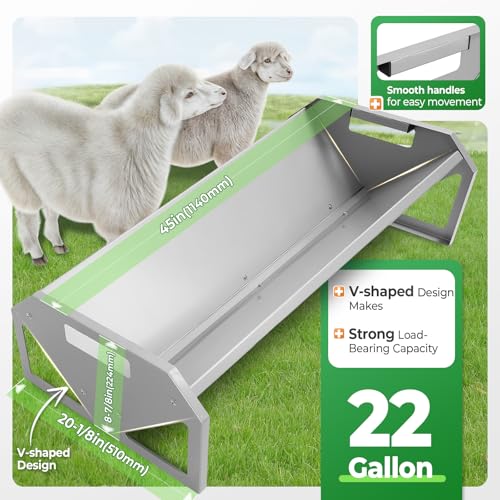 Livestock Feeding Trough 22 Gallon Capacity 45" Hay Feeder Heavy | Duty Livestock Trough for Horse Sheep Cattle Hog V-Shaped Farm Sheds Pen Water Feeder Trough Powder Coated Silvery Steel - color: Silvery
