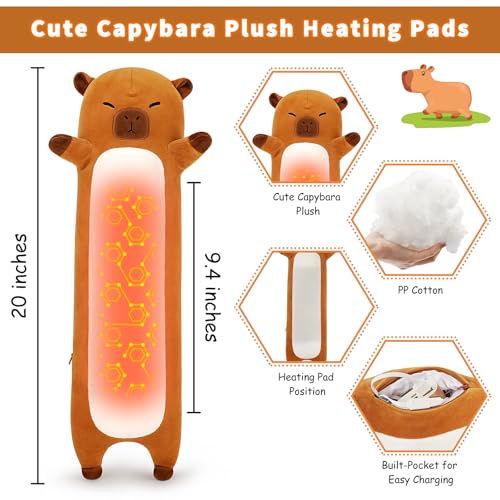 Capybara Plush USB Heating Pad for Period Cramps Menstrual | 20” Capybara Heated Plush Stuffed Animals, Portable Indoor Outdoor Use, Electric Plush Heating Pad for Women Mom Girls Gifts - color: Brown Capybara Heating Pads