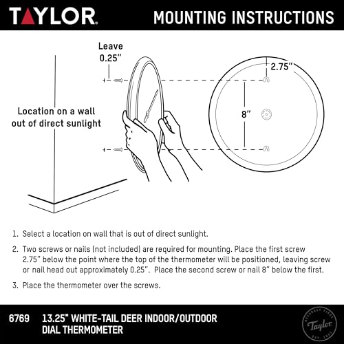 Taylor White Tail Deer Large Indoor Outdoor Dial Thermometer, Wireless Thermometer with Easy to Read Large Numbers for Patio, Pool, Garden or Garage, and Indoor Areas, 13.25-inch, White Tail Dee, Blue - style: White Tail Deer