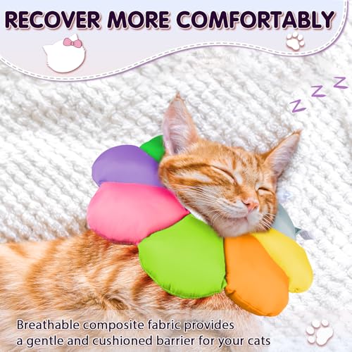 ANWA Waterproof Cat Cone Collar Soft, Cat Donut Collar After Surgery | Wavy Edges for Longer Protection, Waterproof Fabric, Adjustable Drawsting, Rainbow, Small - color: Rainbow, size: Small