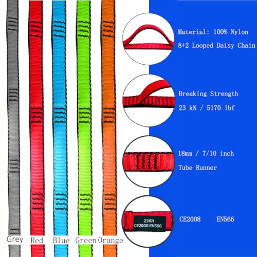 53 Inches Nylon Daisy Chains Rope Climbing Lanyard Straps Looped Strong Slings 23 kN Aerial Yoga Webbing - color: 1PC Red