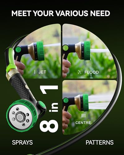 RAINPOINT Hose Sprayer Nozzle Heavy Duty - 8 Spray Patterns Garden Hose Nozzle with Adjustable Flow Control for Watering Plants, Washing Cars,Washing Pets, Thumb Control (Olive Green) - color: Olive Green