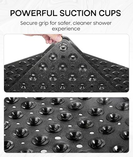 ADOV Square Shower Mat Non Slip, 21 x 21 in Bathtub Mat with 164 Strong Suction Cups, Drain Holes, Machine Washable, Soft Anti-Slip Bathroom Mat for Inside Shower, Tub and Shower Stall - Black - color: Black