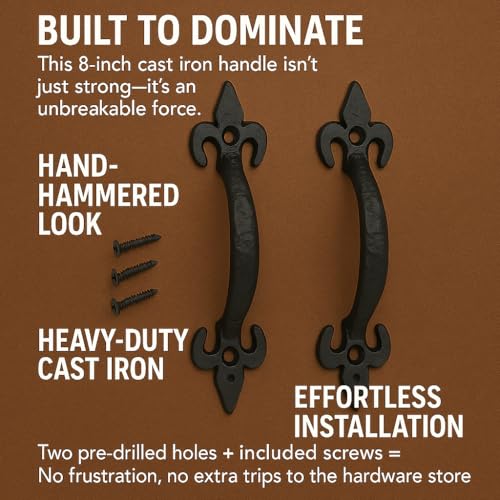 2-Pack 8 Inch Fleur Arc Barn Door Handle - Black Cast Iron Pull for Sliding Doors, Gates, Sheds, Fences, Closets - Indoor Outdoor Farmhouse Hardware - size: 8" - 2 Pack, style: Fleur Arc
