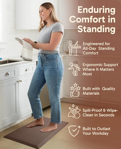Ophanie Kitchen Mats for Floor, 1/2 Inch Thick, 20x32 Anti Fatigue Cushioned Mat,Kitchen Rugs,Waterproof,Comfort Ergonomic Standing Mat for Office,Home,Sink with 99+ Pairs of Anti-Slip Bottom Ridges - color: Brown, size: 20"L x 32"W x 0.5"Th