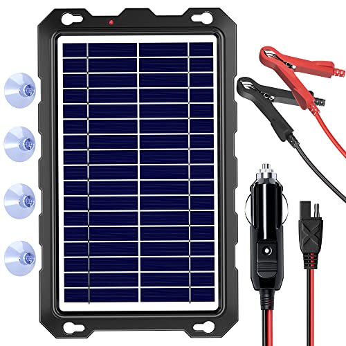 SUNAPEX 8W 12V Solar Car Battery Trickle Charger & Maintainer | Waterproof Portable Solar Panel Kit | Prevents Overcharging with Smart Controller | Fits 12V Batteries for Boats, RVs & More - size: 8W