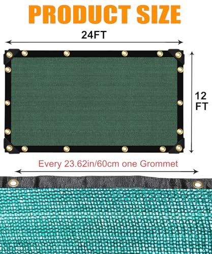 40% Green Shade Cloth, 12ft x 24ft Sun Shade Netting with Grommets | UV Protected Waterproof Garden Plant Cover for Patio, Pergola, Greenhouse, Chicken Coop, Dog Kennel, Car Barn - size: 40%-12 FT x 24 FT