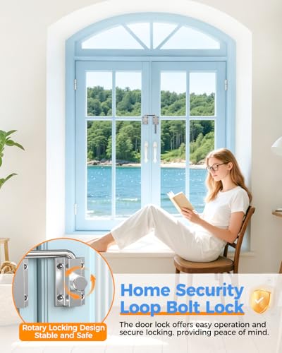 Updated U Patio Sliding Door Loop Lock Latch, Silver-2 PCS | 90/180 Degree Aluminum Alloy Home Security Loop Bolt Lock for Barn Door,Window, Fence, Shed and Gate Latch - Rotary Locking - color: Silver-2 PCS