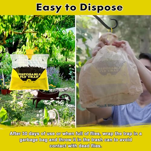 8 Pack Outdoor Fly Trap Bags Hanging - 8 * 30g Bait, Durable, Effective | Bug Hunter Catcher Killer Repellent for Stable Horse Barn & Farm | Disposable | Easy to use | Large Capacity - size: 8 pack