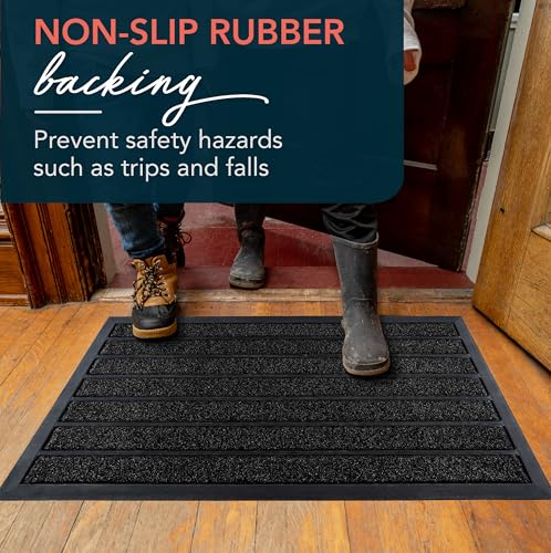 ubdyo Extra Durable Door Mat Outside Entrance (32" x 20", Bright Black) | Dirt Trapping, Non-Slip Backing, Indoor or Outdoor Use, Welcome Mat, Low Profile, Natural Rubber, Stain Fade Resistant - color: Bright Black, size: 32'' x 20'' (Rectangular)
