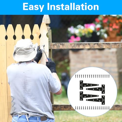 T Strap Hinges Heavy Duty, Shed Door Gate Hinges(Black) (4, 4 Pcs *6 inch) | 3 inch t hinges Heavy Duty Black Outdoor Tee Hinge for Wooden Fences, Barn Door Gates Hinge for Shed Door Hardware - size: 4 Pcs *6 inch