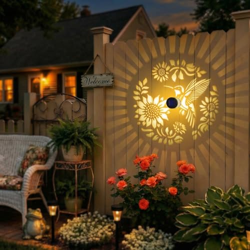 Gardsee Solar Fence Lights Outdoor 2 Pack Deck Step Wall Lights Butterfly Metal Waterproof LED Warm Yellow Light for Garden Post Patio Backyard Yard Decor (Black 2) - style: black 2