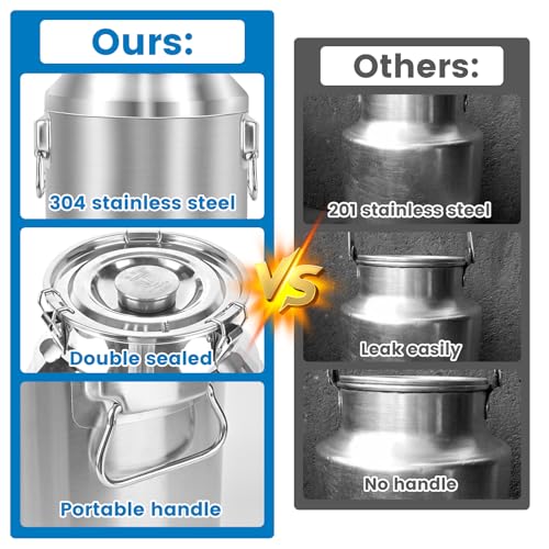 304 Stainless Steel 20 Liter Milk Can, 5.25 Gallon Wine Pail Bucket with Spigot and Sealed Lid, Heavy Duty - size: 20L
